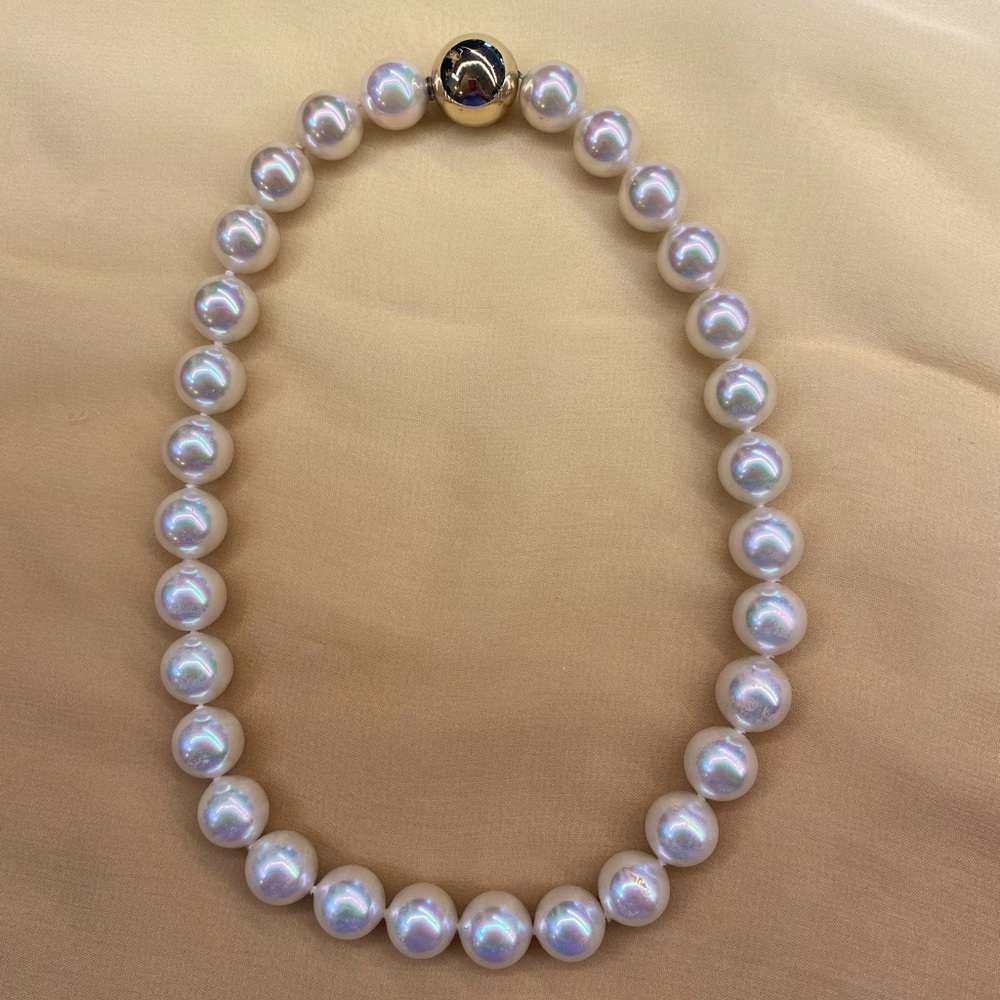 Large Pearl Necklace with Gold Bead Clasp